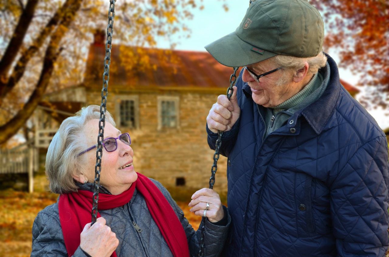 elderly smiling at each other